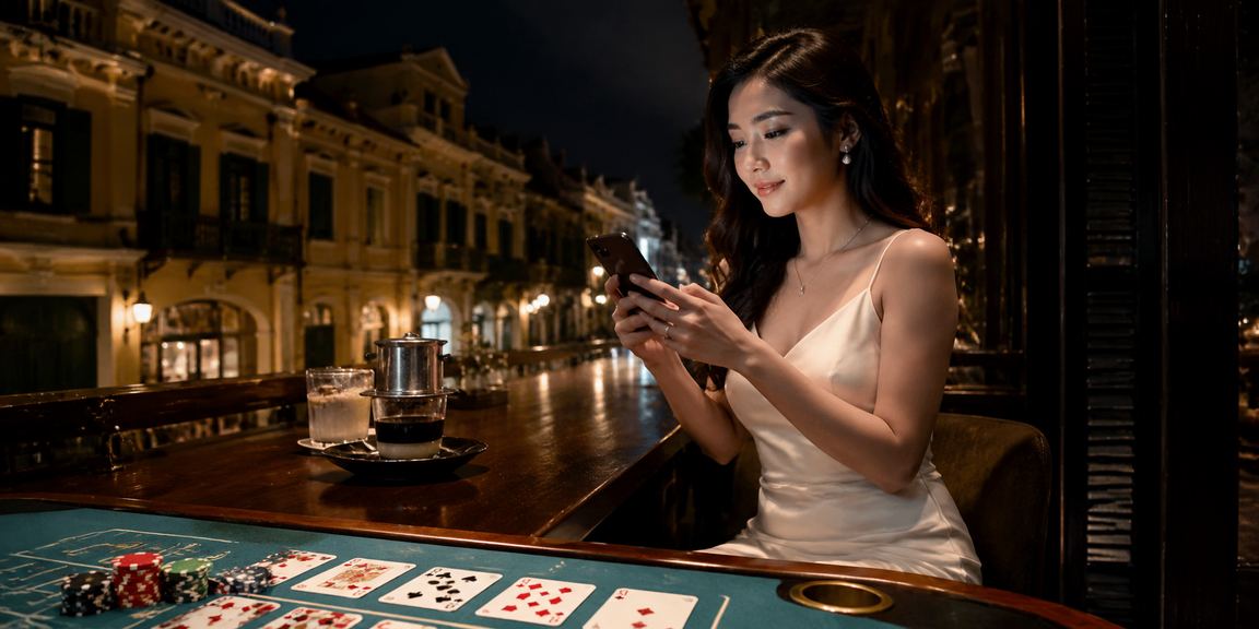 Người chơi baccarat tại quán cà phê Hà Nội, thưởng thức cà phê trứng trong khi theo dõi ván bài