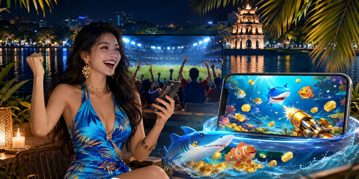 Người chơi bắn cá trên điện thoại tại Hà Nội, màn hình hiển thị cá 3D đa màu sắc